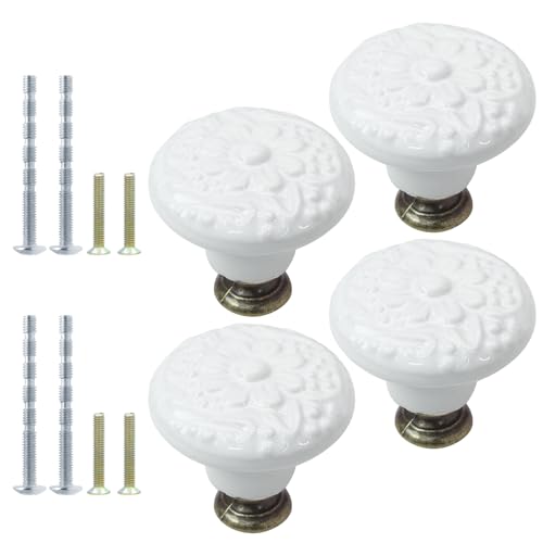 Suiwotin 4pcs White Ceramic Cabinet Knobs and Pulls - Retro Dresser and Closet Drawer Handles - Cupboard and Furniture Door Knobs - Image 1