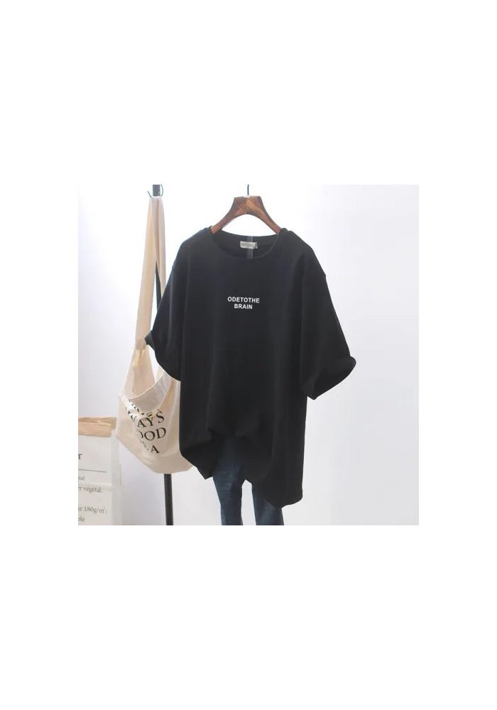 White T-shirt Women's Mid-length Korean Style Loose plus size Lazy Style 2023 Summer New Short-sleeved Bottoming Top Ins - Image 1