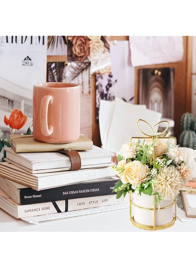 إيروريكس زهور صناعية زهور صناعية في مزهرية للمنزل زهرة الفاوانيا الحريرية مع مزهرية خزفية زرقاء نباتات صناعية صغيرة مزيفة لطاولة الزفاف المركزية طاولة بجانب السرير ديكور مكتب منزلي أبيض - Image 2