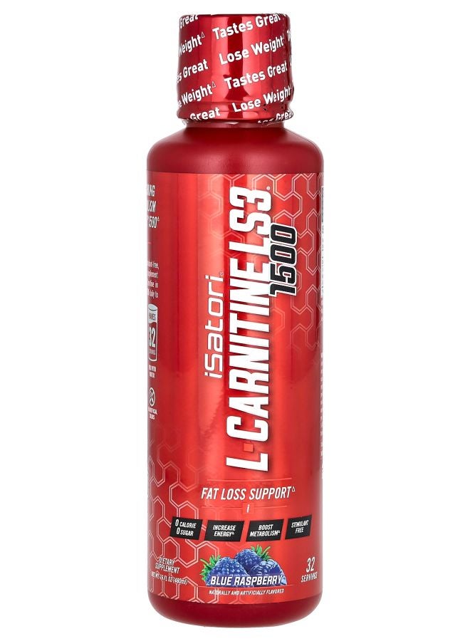 iSatori L-Carnitine LS3 1500 Blue Raspberry 1500 mg 16 fl oz (480 ml) - Image 1