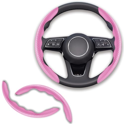Lunwag 2pcs Universal Fit Carbon Fiber Steering Wheel Cover AntiSkid Steering Wheel CoverSegmented Steering Wheel ProtectorCar Interior Accessories Plik - Image 1