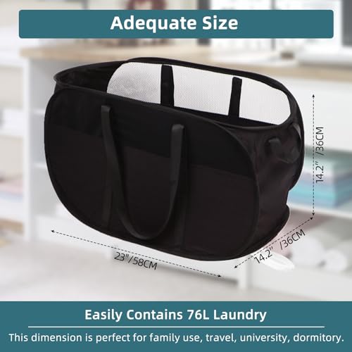 BATTOO Collapsible Laundry Baskets, Tear Proof Pop Up Laundry Hamper with Dual Handles, Durable Foldable Laundry Basket, Easy to Carry Laundry Hamper for Home, Laundry Room, Bedroom, Dorm, Travel Black - Image 4
