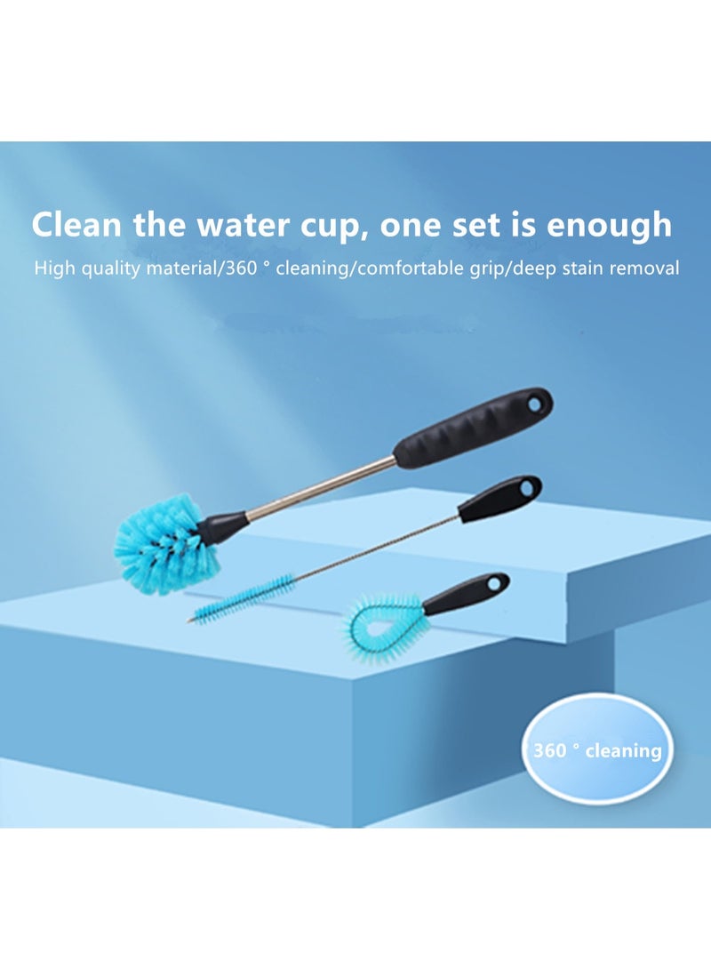 3-in-1 Stainless Steel Water Bottle Brush Set, Long Handle Water Bottle Scrubbing Brush, Built for Cleaning Narrow Neck Bottles, Sport Bottles, Baby Bottles, Coffee Mugs, Tumblers, Flask, Round Head - Image 2