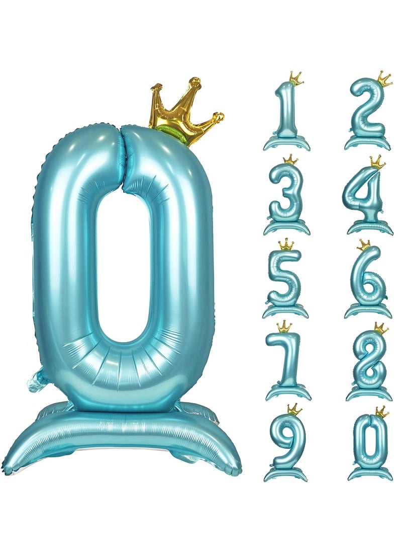 Home zone 32 Inch Crown Blue Digit Helium Foil Birthday Party Balloons Number 0 - Image 1