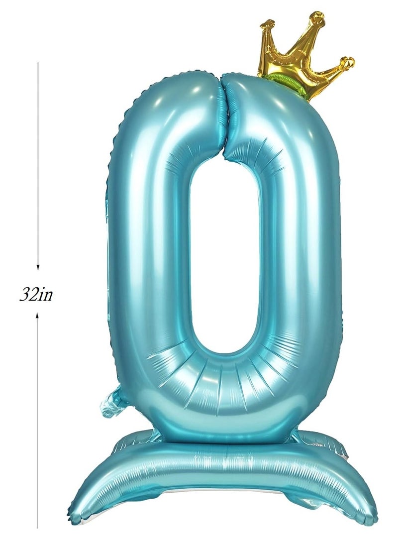 Home zone 32 Inch Crown Blue Digit Helium Foil Birthday Party Balloons Number 0 - Image 2