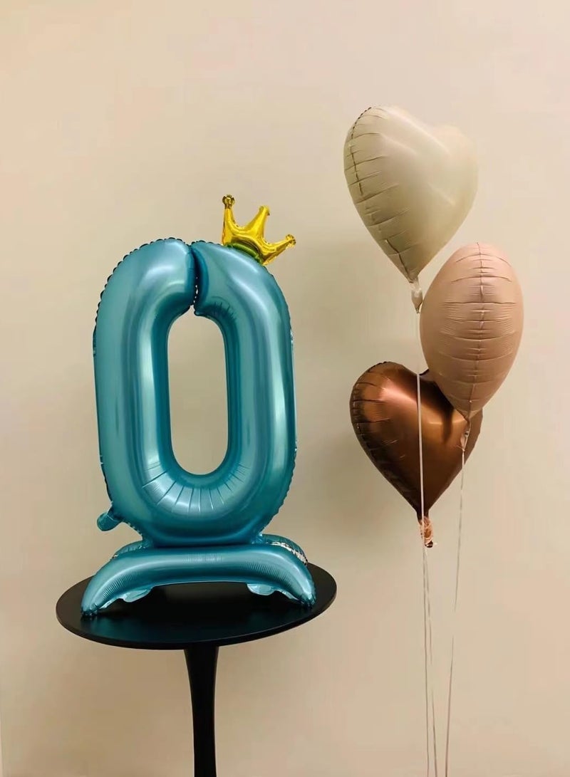 Home zone 32 Inch Crown Blue Digit Helium Foil Birthday Party Balloons Number 0 - Image 3