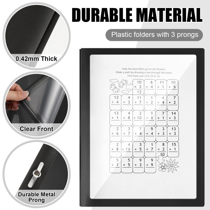 Teling 24 Pcs Report Covers with 3 Prong Fasteners Clear Front Presentation Folders Frame View Poly Report Folder Presentation Binder for Paper Document School Office (Black) - Image 3
