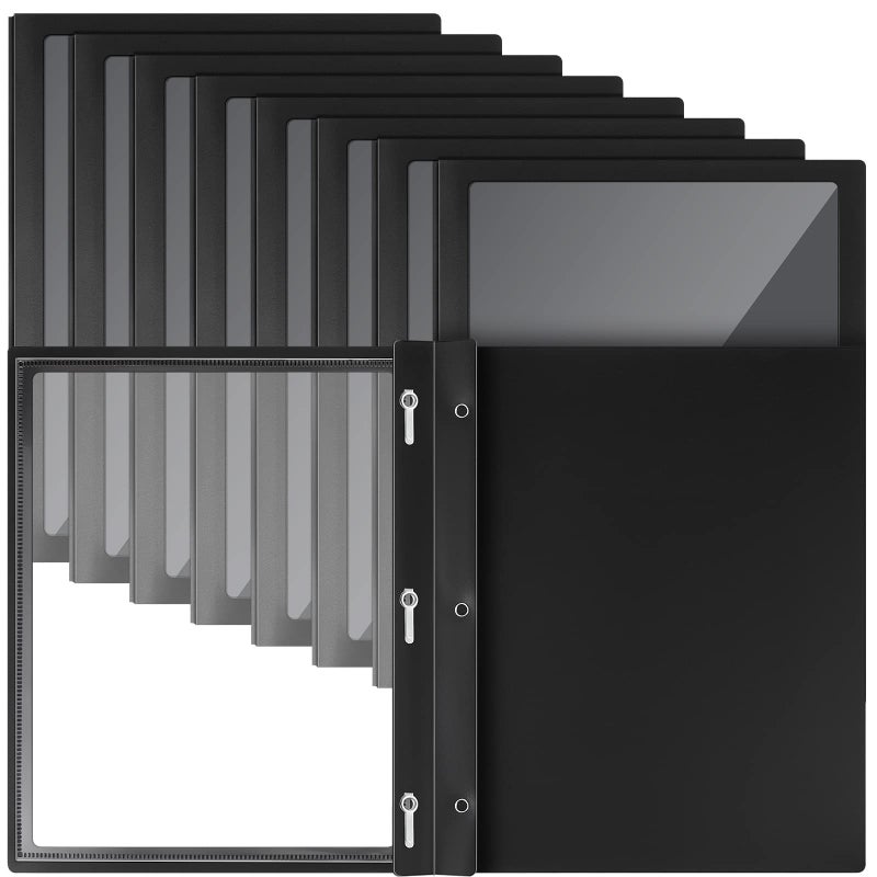 Teling 24 Pcs Report Covers with 3 Prong Fasteners Clear Front Presentation Folders Frame View Poly Report Folder Presentation Binder for Paper Document School Office (Black) - Image 1
