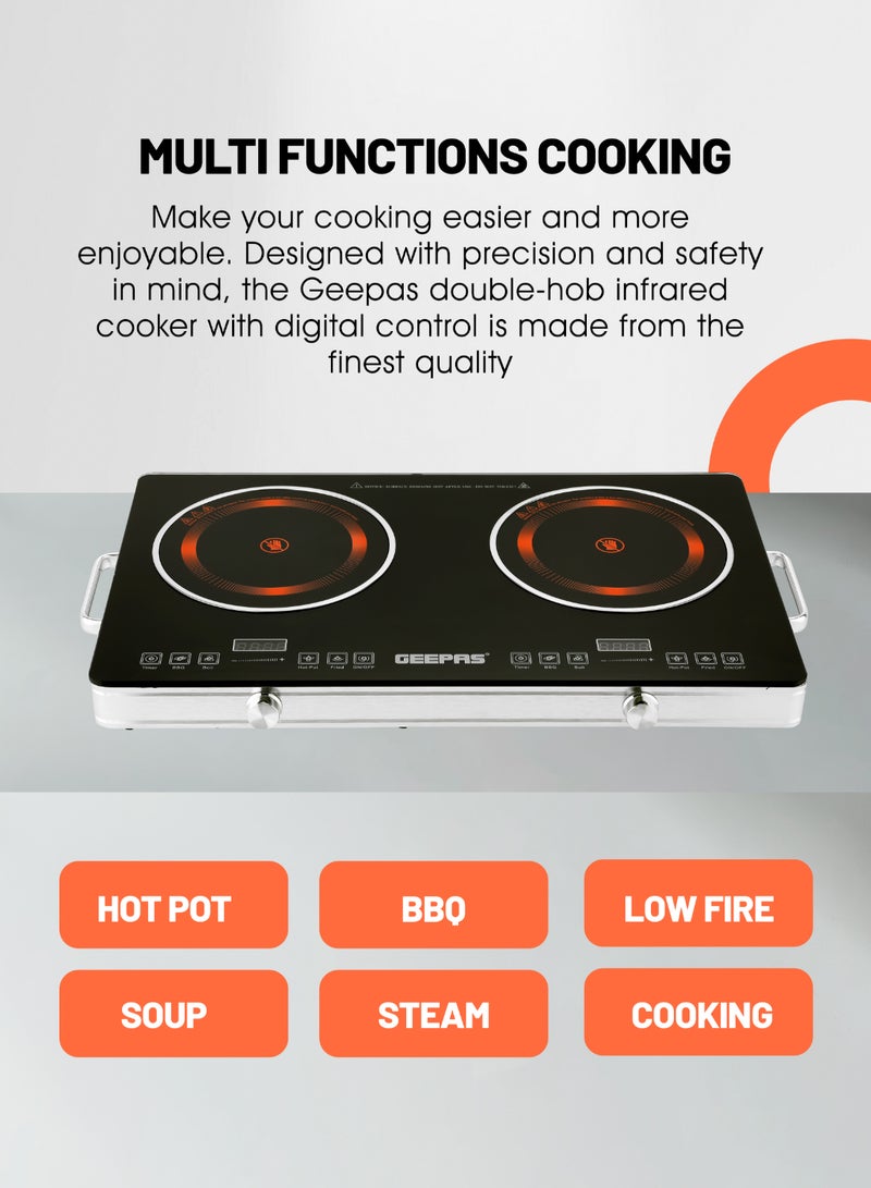 GEEPAS Double Burner Infrared Cooker, 99mins Timer | LED Digital Display | 9 Temperature Settings | Child Lock | Ceramic Heating Element, Touch & Knob Control GIC6131 Multicolour - Image 5