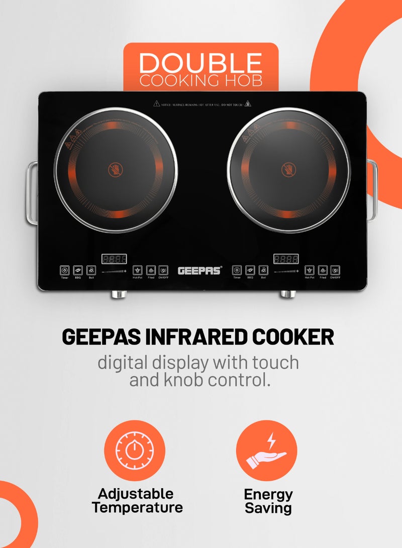 GEEPAS Double Burner Infrared Cooker, 99mins Timer | LED Digital Display | 9 Temperature Settings | Child Lock | Ceramic Heating Element, Touch & Knob Control GIC6131 Multicolour - Image 2