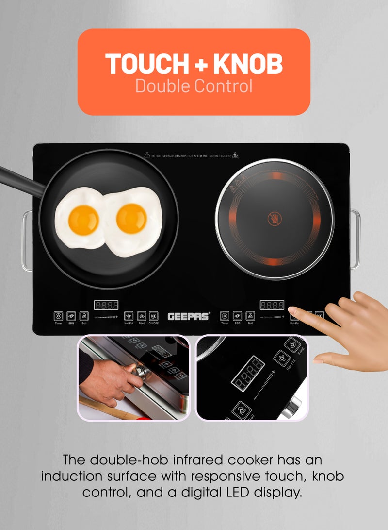 GEEPAS Double Burner Infrared Cooker, 99mins Timer | LED Digital Display | 9 Temperature Settings | Child Lock | Ceramic Heating Element, Touch & Knob Control GIC6131 Multicolour - Image 3