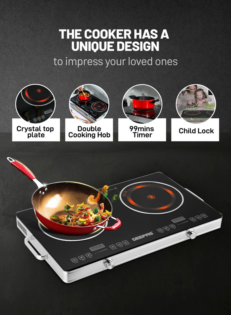 GEEPAS Double Burner Infrared Cooker, 99mins Timer | LED Digital Display | 9 Temperature Settings | Child Lock | Ceramic Heating Element, Touch & Knob Control GIC6131 Multicolour - Image 4