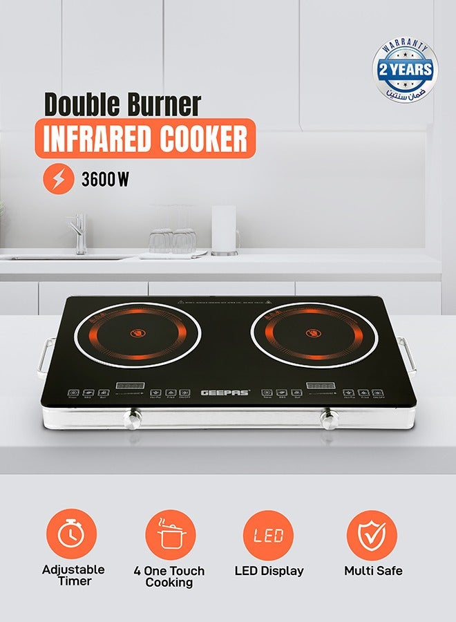 GEEPAS Double Burner Infrared Cooker, 99mins Timer | LED Digital Display | 9 Temperature Settings | Child Lock | Ceramic Heating Element, Touch & Knob Control GIC6131 Multicolour - Image 1