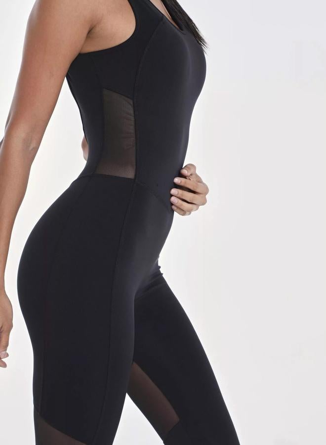 Wizard Women Black Vent Racy Plain Criss Cross Back Jumpsuit - Image 3