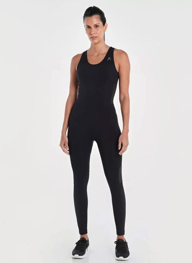 Wizard Women Black Vent Racy Plain Criss Cross Back Jumpsuit - Image 1