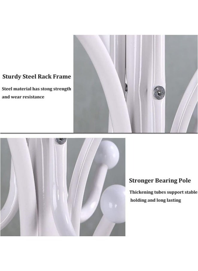 MIXDE Metal Coat Rack Stand with Natural Marble Base, Tree Coat Rack Stand, Free Standing Hall Tree with 12 Hooks for Hanging Scarf, Bag, Jacket, Home Entry-way Hat Hanger Organizer(White) - Image 2