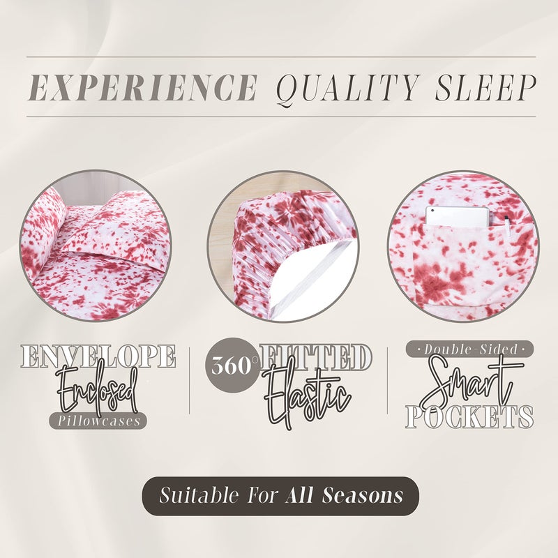 Elegant Comfort Elegant Comfort Aria Tie-Dye 6-Piece Sheet Set  1500 Premium Hotel Quality Microfiber  Spiral Tie-Dye  Soft  Fade and Wrinkle Resistant  Fitted Sheet with Smart Pockets  6PC Tie-Dye Queen  Burgundy  - Image 4
