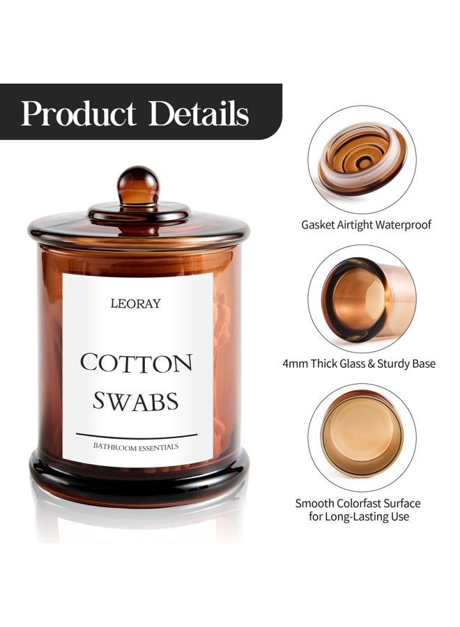 LEORAY 3 Pack Glass Qtip Holder Dispenser Bathroom Organizers with Lids, 16 Oz Vanity Organizer for Cotton Swabs, Balls, Pads, Floss Picks, Restroom Bedroom Kitchen Storage Jars, Amber - Image 4
