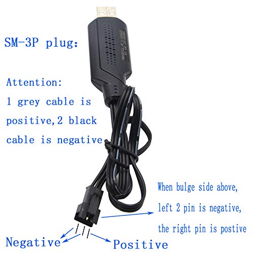 Blomiky 2 Pack 7.4V SM-3P Plug Charger Cable for 7.4V 2S 600mAh 900mAh 1200mAh 1300mAh 1500mAh Li-ion Battery/SM-3P USB 2 - Image 3