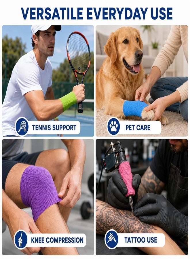 Primacare WB-7709 Self Adhesive Bandage Wrap 48 Pack, 2” x 5 Yards Cohesive Elastic Bandage Wrap, Multi Color Self Adherent Athletic Wrap Tape for Wrist, Ankle, Sports, First Aid, Vet and Pet Care - Image 5