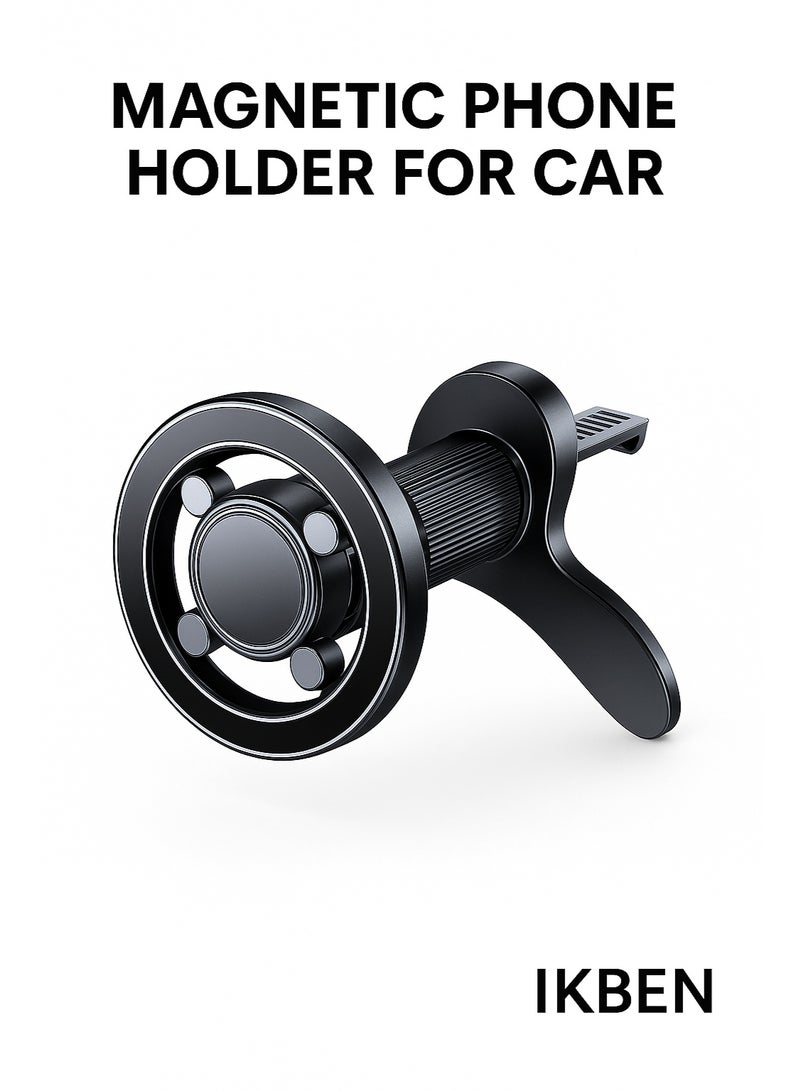 IKBEN Magnetic Car Phone Holder for Air Vent, Metal Hook Clip, 17pcs N52 Strong Magnets, One-Hand Operation, 360° Rotation, MagSafe Compatible with iPhone 15/16 Samsung S24, Includes 2 Magnetic Rings - Image 1