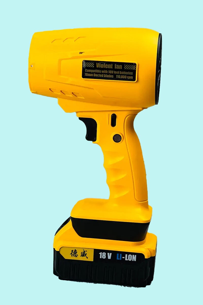 DIGI CORE Compressed Air Duster Dust Blower Jet Dry Blower 110,000 RPM Air Blower Portable Turbo Fan Vacuum Cleaner Portable Blower Violent Fan F017 Compatible With 18V Tool Battery 70MM Ducted Blades Type-C Fast Charging Yellow - Image 2