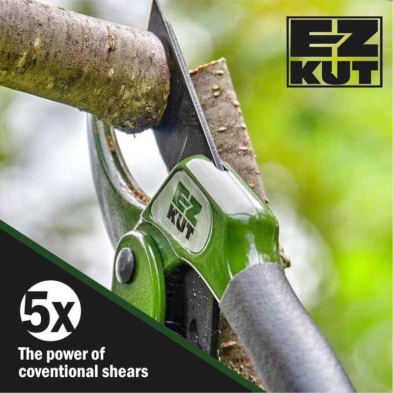EZ Kut Heavy Duty Pruning Shears Green - with Ratcheting Action Great Garden Hand Tool Clippers Gardening pruners arthritis tools Ratcheting Anvil Hand Pruner Pruning Shears Heavy Duty Since 1988 - Image 2