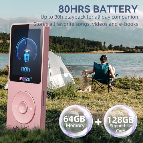 RUIZU 64GB MP3 Player with Bluetooth 5.3, 1.8" Screen Portable Music Player, FM Radio, Voice Recording, EBook, Shuffle Single Loop, 80H Digital Audio Video Playback, Lightweight, Support 128GB TF Card - Image 5