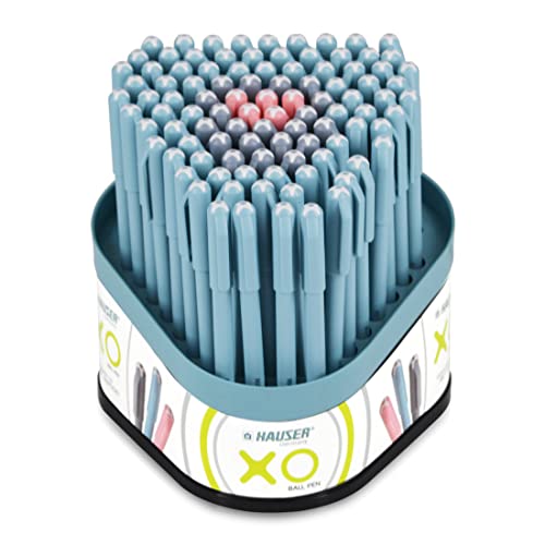 Hauser XO Ball Pen Box Stand Pack | Tip Size 0.6 mm | Comfortable Grip With Smudge Free Writing | Sturdy, Refillable Pen | Blue, Black & Red Ink, Pack of 100 - Image 1