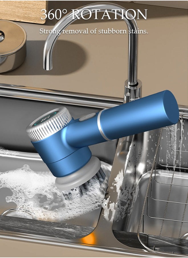 DUNISO - Electric Spin Scrubber, 5 in 1 Electric Bathroom Scrubber with 3 Adjustable Speed & 5 Replaceable Brush Heads, 360° Digital Electric Scrubber for Bathroom Bathtub Kitchen Floor Sink - Image 1