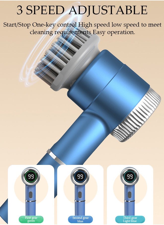 DUNISO - Electric Spin Scrubber, 5 in 1 Electric Bathroom Scrubber with 3 Adjustable Speed & 5 Replaceable Brush Heads, 360° Digital Electric Scrubber for Bathroom Bathtub Kitchen Floor Sink - Image 1