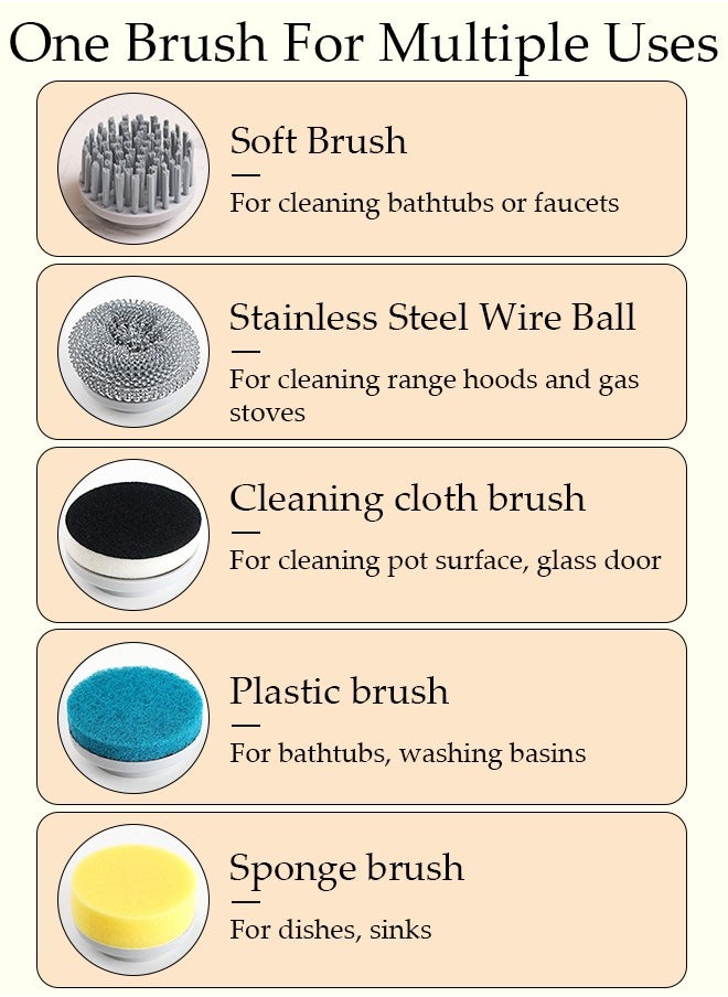 DUNISO - Electric Spin Scrubber, 5 in 1 Electric Bathroom Scrubber with 3 Adjustable Speed & 5 Replaceable Brush Heads, 360° Digital Electric Scrubber for Bathroom Bathtub Kitchen Floor Sink - Image 1