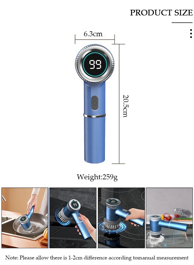 DUNISO Electric Spin Scrubber, 5 in 1 Electric Bathroom Scrubber with 3 Adjustable Speed & 5 Replaceable Brush Heads, 360° Digital Electric Scrubber for Bathroom Bathtub Kitchen Floor Sink - Image 5