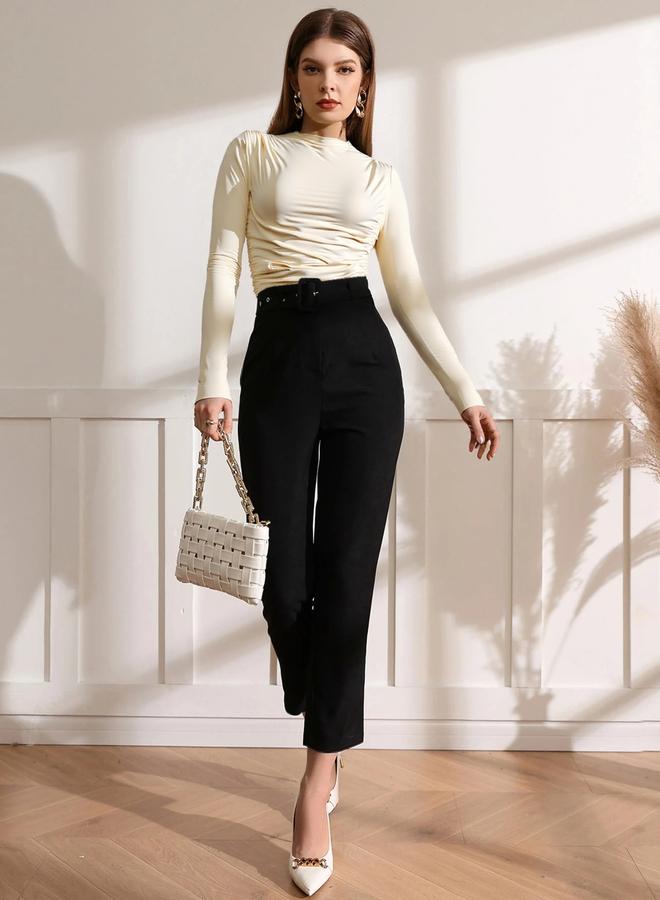Take Two Women Beige Ruched Long Sleeve Top - Image 3