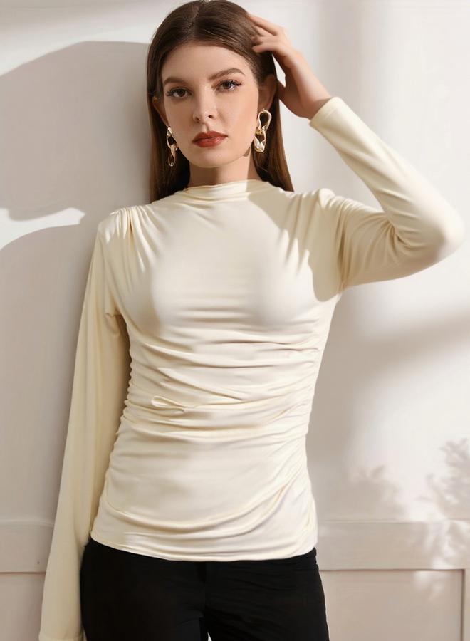 Take Two Women Beige Ruched Long Sleeve Top - Image 4