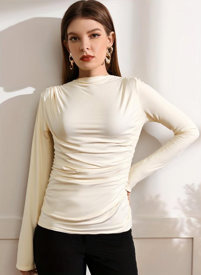 Take Two Women Beige Ruched Long Sleeve Top - Image 5