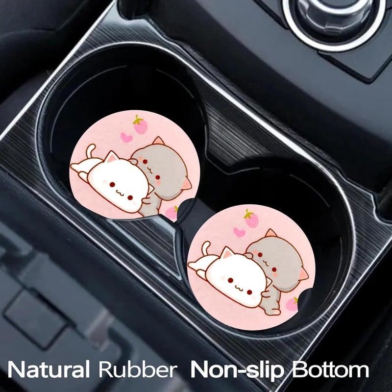 Ldntly Car Coasters for Cup Holders,2 Pack Cat Car Cup Holder Coasters,2.75" Universal Size Anti Slip Rubber Mat,Automotive Cup Holder Decal Decor Accessories,Gifts for Cat Lovers Women,Men,Mom - Image 2