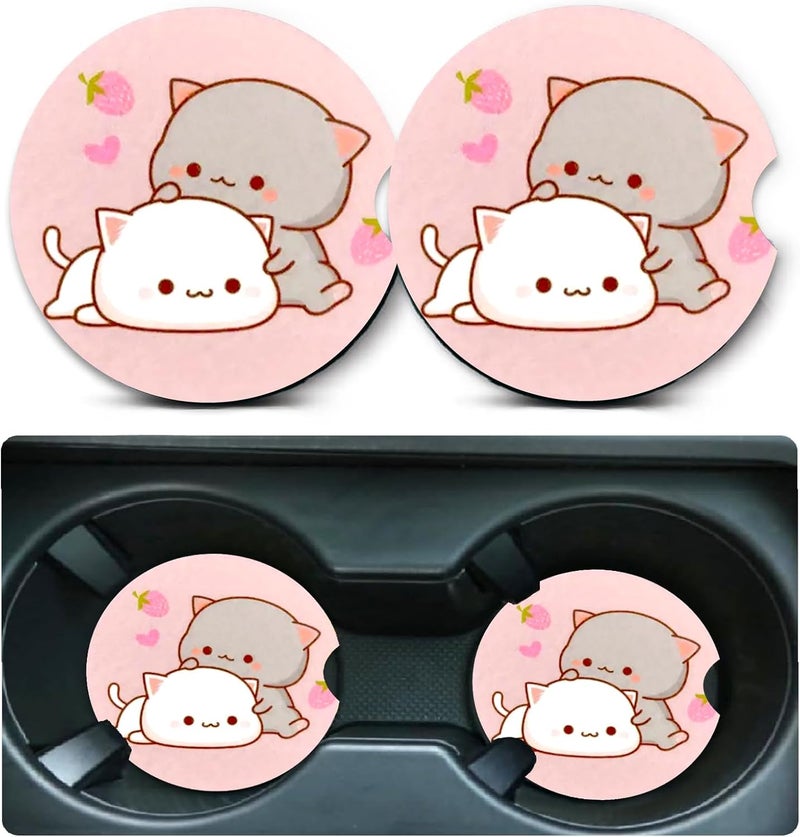 Ldntly Car Coasters for Cup Holders,2 Pack Cat Car Cup Holder Coasters,2.75" Universal Size Anti Slip Rubber Mat,Automotive Cup Holder Decal Decor Accessories,Gifts for Cat Lovers Women,Men,Mom - Image 1