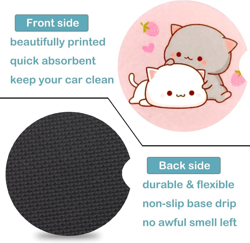 Ldntly Car Coasters for Cup Holders,2 Pack Cat Car Cup Holder Coasters,2.75" Universal Size Anti Slip Rubber Mat,Automotive Cup Holder Decal Decor Accessories,Gifts for Cat Lovers Women,Men,Mom - Image 5