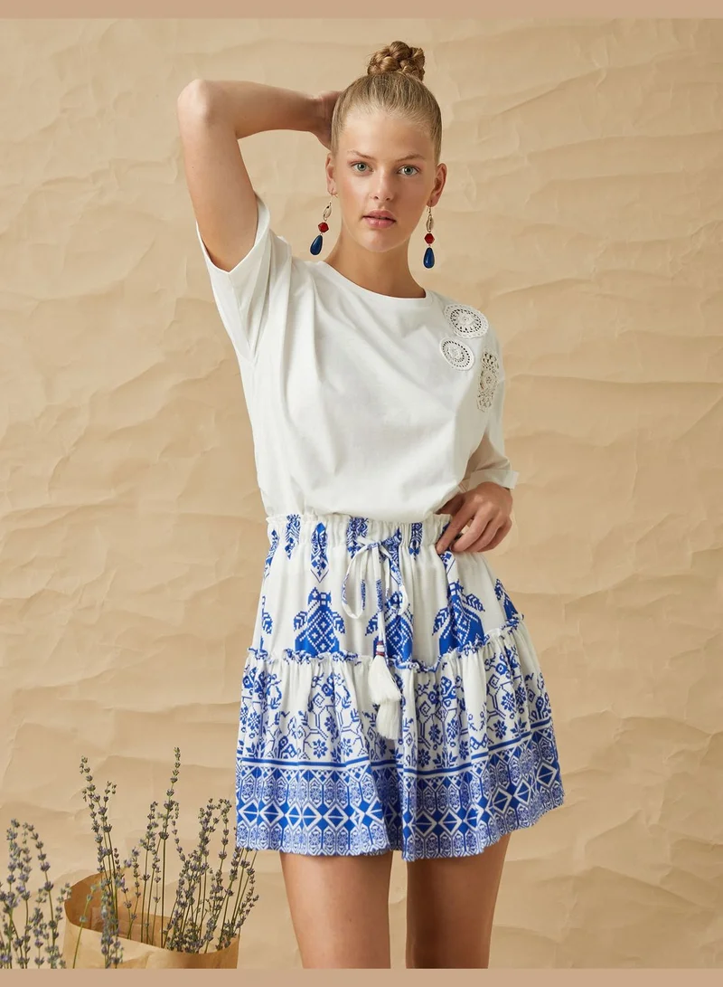 كوتون Crochet Knitted Detail Oversized T-Shirt