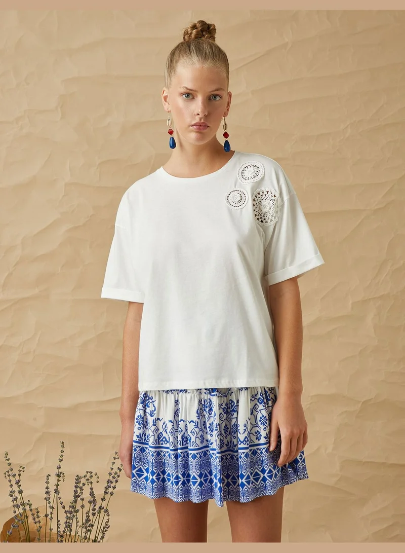 كوتون Crochet Knitted Detail Oversized T-Shirt