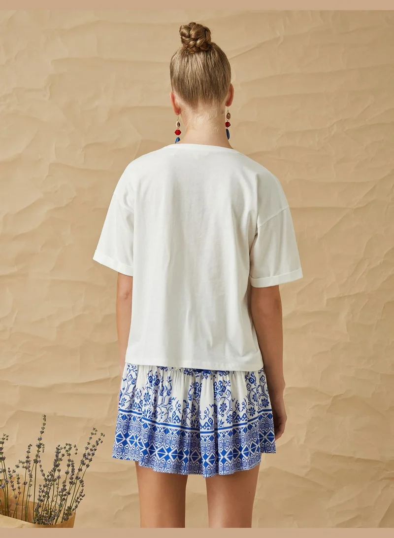 كوتون Crochet Knitted Detail Oversized T-Shirt