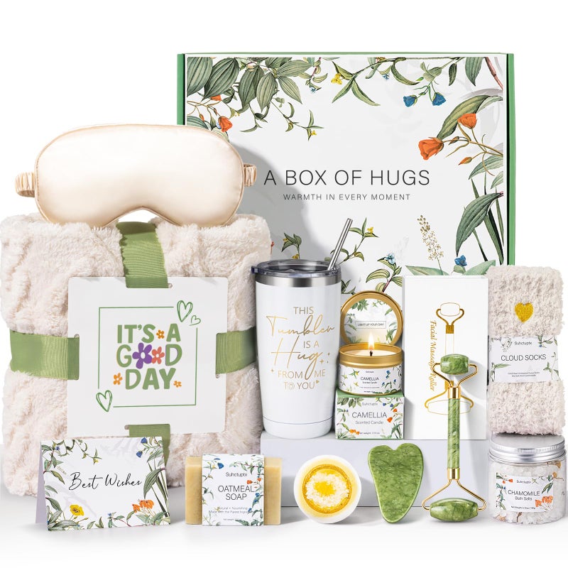 Suhctuptx Self Care Gifts for Women Get Well Soon Basket Birthday Gifts for Women Care Package Thinking of You Box wBlanket Christmas A Leafy Gift of Care for Mom Her Sister Friend - Image 2
