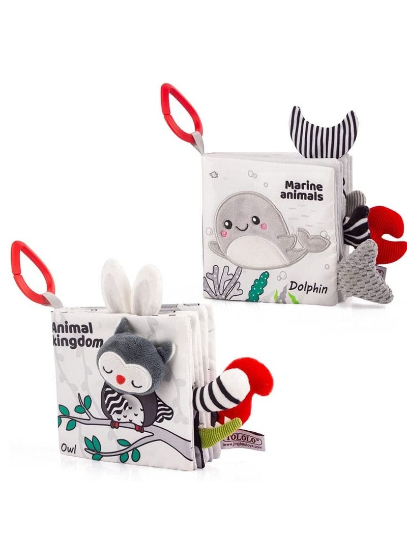 KASTWAVE Baby Cloth Book with Sound, 2 Pieces Baby Sensory Training Three-dimensional Soft Books Baby Cognitive Visual Training Soft Cloth Book Baby Toys for 1 2 3 Years Old Boys Girls - Image 1