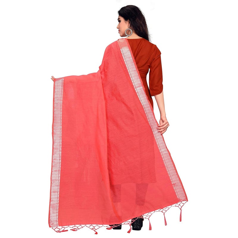 Sidhidata Women's Solid Cotton Dupatta with Silver Zari Design - Image 3