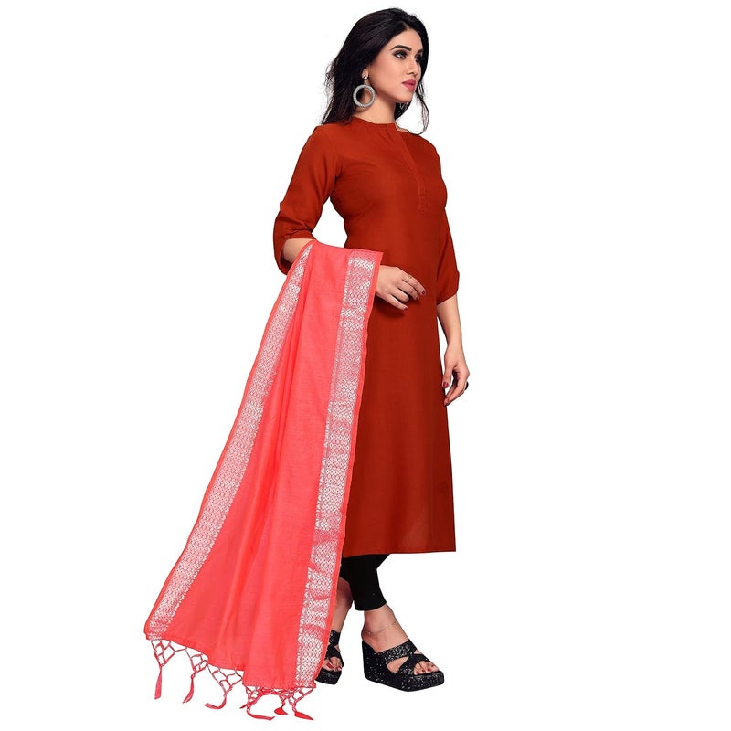 Sidhidata Women's Solid Cotton Dupatta with Silver Zari Design - Image 4