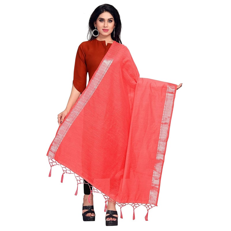Sidhidata Women's Solid Cotton Dupatta with Silver Zari Design - Image 1