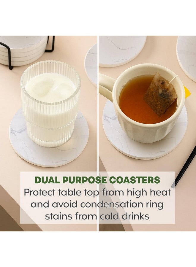 Decor & More - Ceramic Coasters with Matt Finish On Top & Cork Base | Coasters for Cups Set of 6 | Marble Style Ceramic Coaster for Tea, Coffee Table & Dining Table with Metal Holder - Image 3