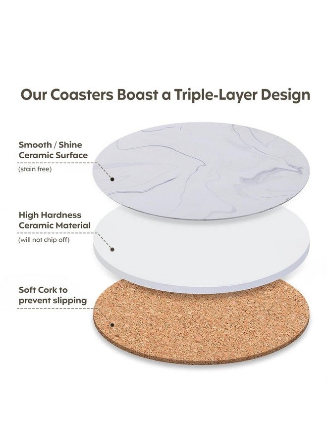 Decor & More - Ceramic Coasters with Matt Finish On Top & Cork Base | Coasters for Cups Set of 6 | Marble Style Ceramic Coaster for Tea, Coffee Table & Dining Table with Metal Holder - Image 4