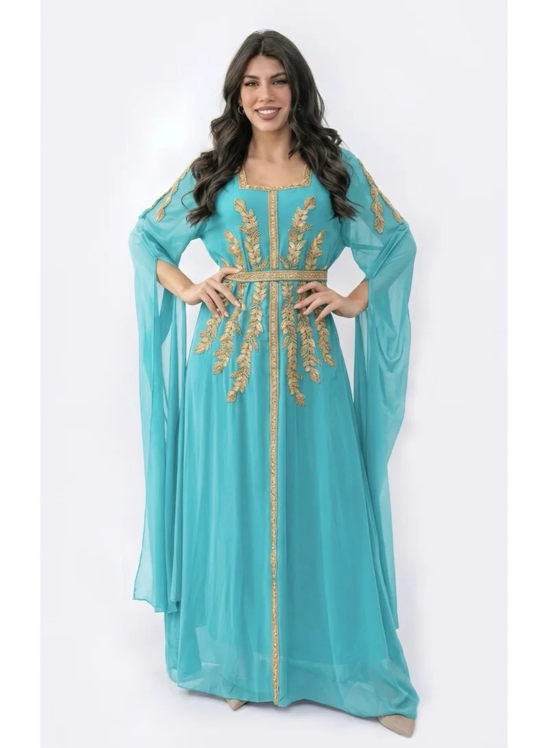 emboidered chiffon kaftan dress